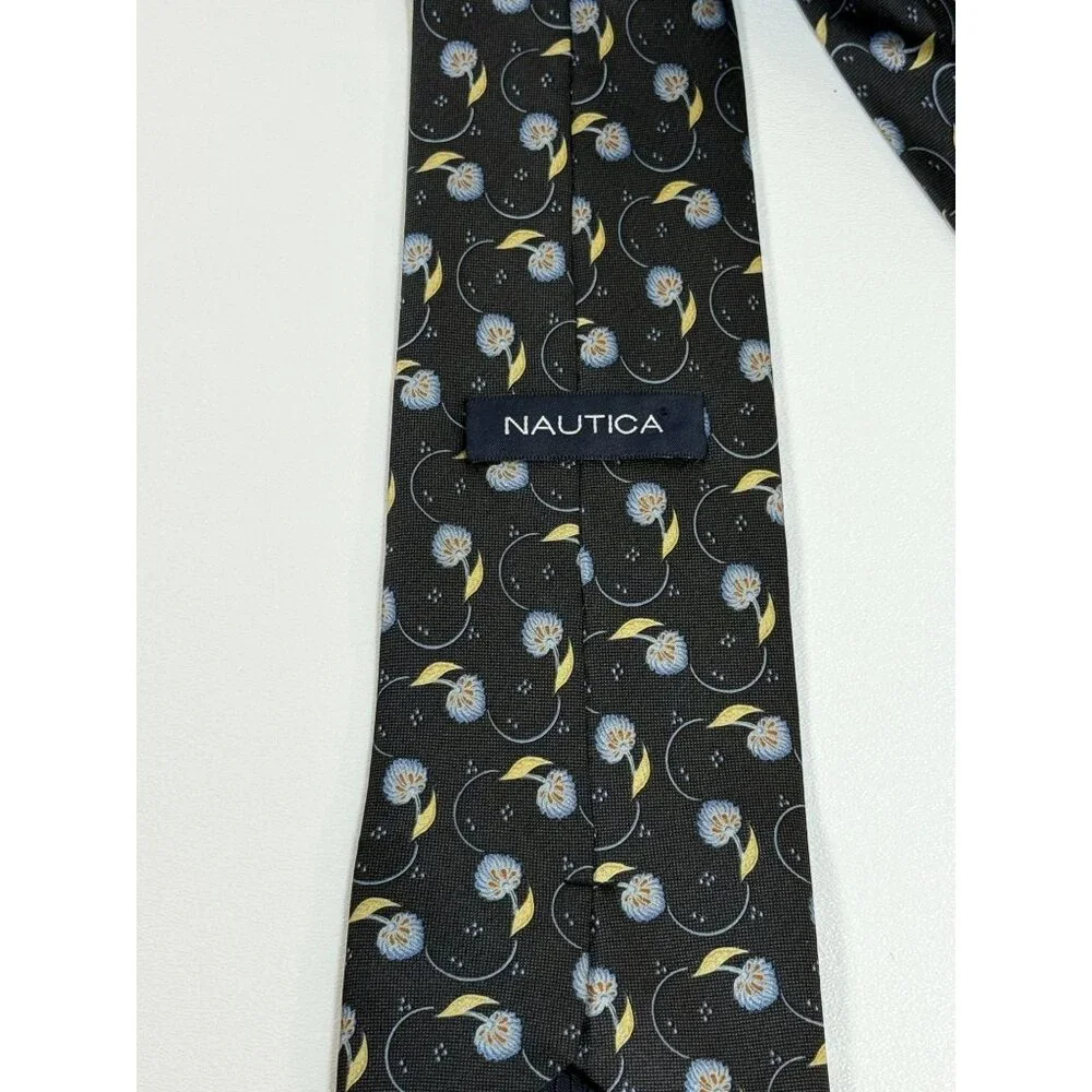 Nautica Mens Silk Floral Patterned Tie Dark Navy‎ Old Money Academia Preppy
